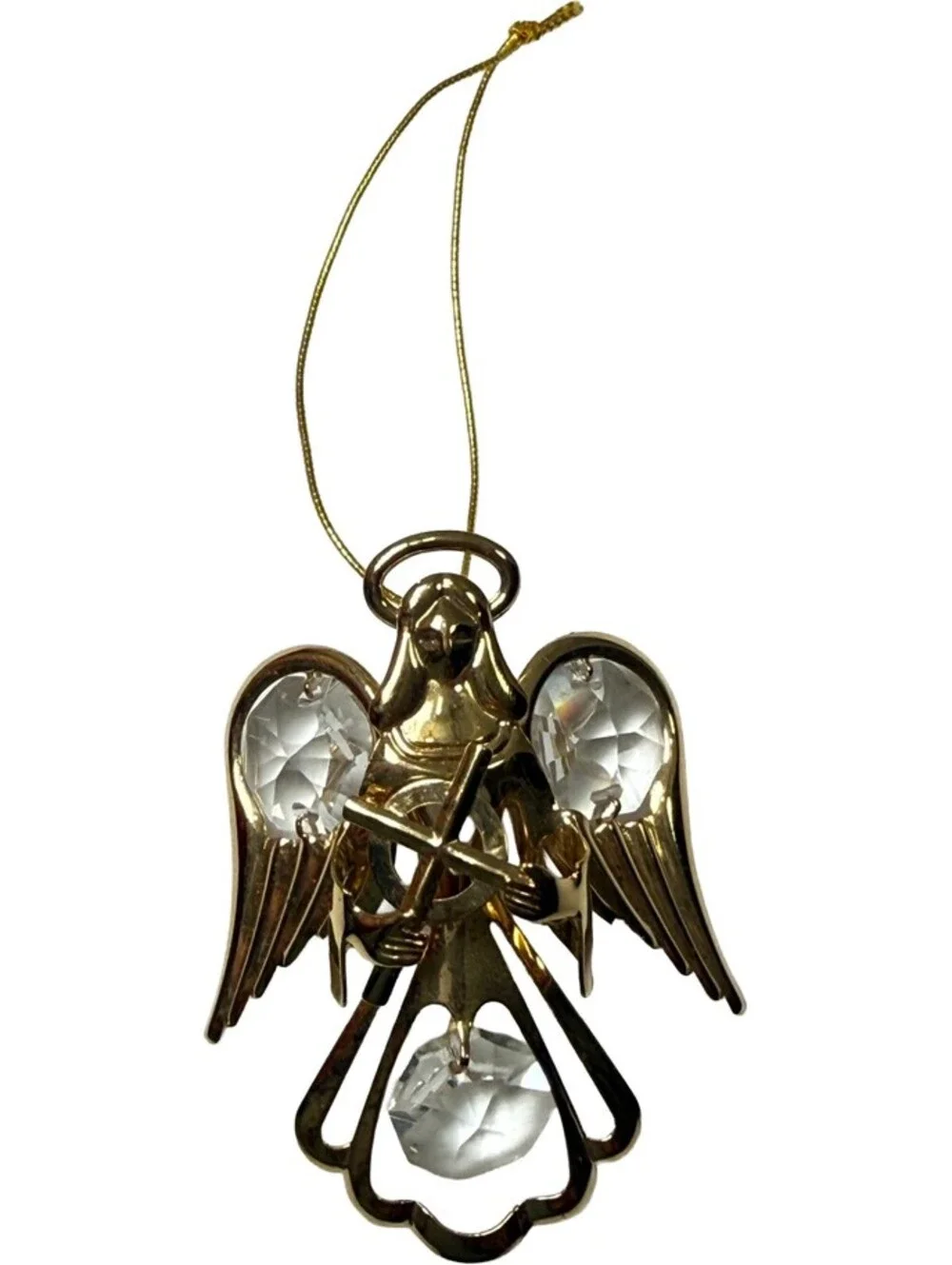 Angel 24-K Gold Plated With Austrian Crystal Angel Holding a Cross Xmas Ornament